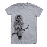 Owl T-Shirt: Women's Cotton Crew Neck Tee, Bird Graphic Print
