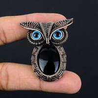 Black Onyx Owl Pendant Copper Wire Wrapped Pendant Genuine Gemstone Designer Handcrafted Copper Jewe
