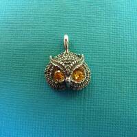 Owl Pendant With Citrine Eyes In Sterling Silver