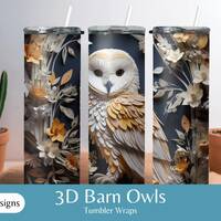 3D Barn Owl Tumbler Wrap - Sublimation, Crafts, Scrapbook