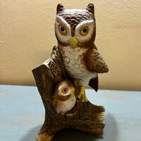 Vintage Porcelain Owl and Baby Figurine ~ Hand Painted Japan ~ Looks Great!