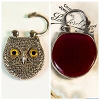 Sterling Silver Owl Padlock, Malachite Bird Pendant, Unique Charm