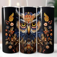 3D Embroidered Owl Tumbler Wrap 20oz Straight Skinny Tumbler Owl Sublimation Design Embroidery PNG