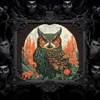Majestic Owl Cross Stitch Pattern Gothic Gift for Goth X-Stitch Witchy Spooky Halloween Creepy Cross