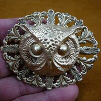 large Owl head night bird on oval filigree leaf brass pin pendant  I love owls lover birds B-Bird-54