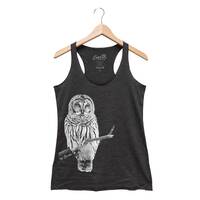 Owl tank top, women’s racer back top, bird print tee, graphic, gift for women, cute animal pri