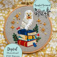 Magical Owl and Spellbooks Embroidery PDF Pattern
