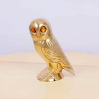 Owl sculpture / figurine || vintage solid brass || Quite heavy || With orange glass eyes