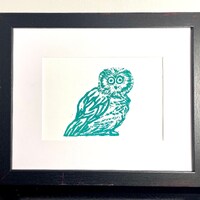 Owl print, handmade block print; 5"x7"