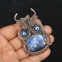 Owl Dendrite Opal Copper Pendant: Wire Wrapped Jewelry