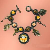 Autumn Owl Charm Bracelet, with Fall Colored Roses and Charms EB x