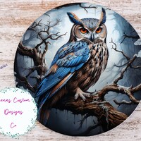 Beautiful Owl in Fall Tree Sublimation Round Door Hanger Design PNG, Sublimation Design for 12 Inch 