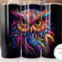 Bright and Colorful Owl 20 oz Skinny Tumbler Sublimation Design Digital Download PNG Instant DIGITAL