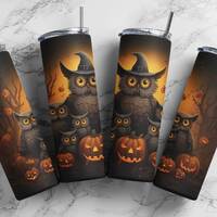 Halloween Owl Family 20oz Straight Skinny Tumbler Fall Wrap Seamless Design
