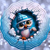 Cute Winter Owl Wind Spinner PNG, Wind Spinner Sublimation Design, Download, Holiday Christmas Snow 