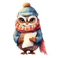 Cute Winter Owl Clipart &ndash; Cozy Owl in Scarf and Hat Transparent PNG for Digital Downloads, Scr