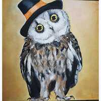 Owl original oil painting Funny owl Gift for child Owl in a top hat Best gift Art birds Art Wall Ani