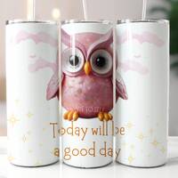 Pink Owl Tumbler Design, Diamond Stars 20oz Skinny Wrap (PNG)