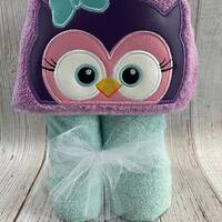 Hooded Bath Towel | Hooded Beach Towel | Hooded Pool Towel | Girl Owl