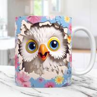 3D Owl Mug Wrap, Flower and Owl Mug Wrap Sublimation Design PNG, Floral Hole In A Wall Owl Mug Wrap,