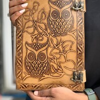 Leather Owl Emboss Journal, Leather Journal for Men, Leather Journal for Women, Handmade Paper Journ