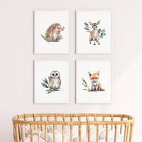 Woodland Animal Prints, Nursery Decor, Fox, Owl, Deer, Hedgehog (Digital Download)