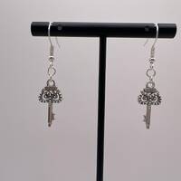 Silver Tone Owl Key dangle earrings