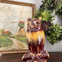 Blue Mountain Pottery Vintage perched Owl Harvest Gold Collectible Owl