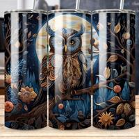 Halloween Embroidery Owl Bird in Tree 20oz Tumbler Wrap Sublimation Designs Template Moon Instant PN
