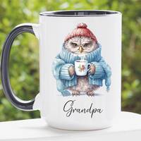 Christmas Owl Mug Personalized, Personalized Name Owl Coffee Cup, Custom Names Grandpa Christmas Gif