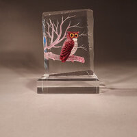 Painted Owl Handmade  Carving Acrylic Sculpture