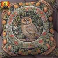 William Morris Owl Pillow: full or case only, spun polyester or faux suede