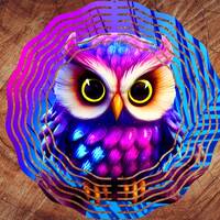 Neon Owl Wind Spinner PNG, Wind Spinner Sublimation Design, Instant Digital Download, Cute Baby Owl 