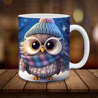 3D Cute Owl Mug Wrap 3D Christmas 11oz, 15oz Mug Sublimation Wrap Digital Download ONLY Coffee Cup T