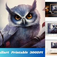 Halloween Owl Wall Art, Spooky Baby Owl Wall Decor, Watercolor Bird Room Decor, Digital Art Print, P