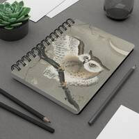 Long Eared Owl in Ginkgo Tree Vintage Japanese Art Glossy Laminated Cover Spiral Bound Journal 150 L