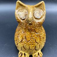 Vintage Carved Pottery Owl Figurine: Studio Folk Art Sculpture