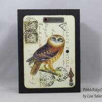 Owl Wood Block, Owl on Branch, Noted, French, Carte Postale, Clock Hand, Post Card, Handmade Home De