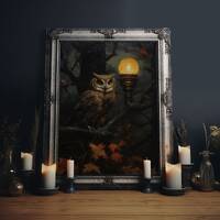 Owl Halloween Decor, Victorian Owl Painting Canvas Print, Dark Arts, Dark Academia, Owl Prints, Anim