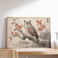 Japanese Owl Art Print | Vintage Animal Wall Art | Antique Japanese Poster | Traditional Woodblock P