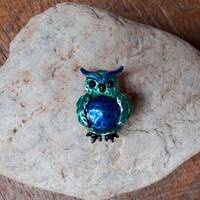 Enamel Horned Owl Brooch