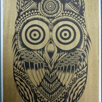 Thai traditional art of Owls by printing on sepia paper.