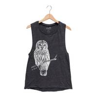 Owl Print Muscle Tank Top - Women's Summer Shirt