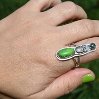 Green Turquoise and Opal Owl Ring