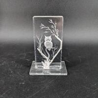 Vintage Etched Acrylic Lucite Owl in Tree 4 1/8''