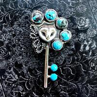 Porcelain Barn Owl Hubei China Turquoise Sterling Silver Key Pendant, Nature Inspired Owl Necklace, 