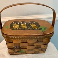 Vintage Caro Nan Hand Painted Basket Purse Owls Signed