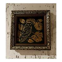 Owl bird Painting  Framed  original Golden small Artwork  6'' x 6''  wall art Best f