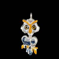 Hand Enameled Italian Sterling Silver Owl Pendant