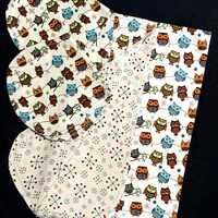Owl Hemstitch striped Receiving flannel baby blanket & 2 burp clothes double sided, blue green o
